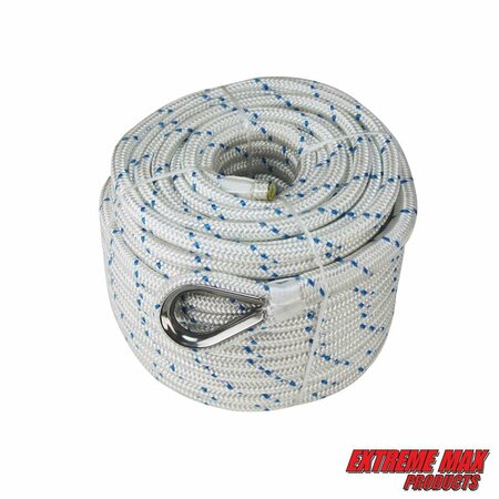 EXTREME MAX Extreme Max 3006.2532 BoatTector Double Braid Nylon Anchor Line w Thimble-5/8" x 200' w/ Blue Tracer 3006.2532